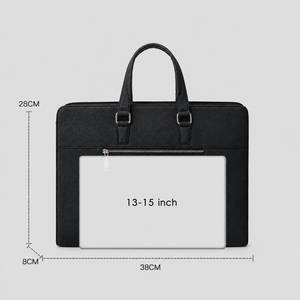Sac de travail long en cuir véritable à fermeture éclair unique, mallette noire étanche à main, sacoche épaisse pour documents pour homme, sacoche d'affaires pour femme - Product Image 3