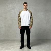 T-shirt à col rond avec logo personnalisé, streetwear, imprimé camouflage DTG, chemises à manches longues, design surdimensionné, chemise à manches longues en coton pour hommes