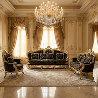 Canapé de luxe français en bois massif sculpté, style européen, pour salon, avec feuille d'or, tissu importé, éponge, sur mesure, pour villa, haut de gamme