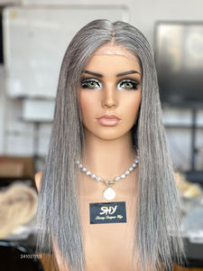 100% Raw Human Hair Medical <b>Wig</b> Grey Color Swiss <b>Lace</b> With Thin Skin PU Full <b>Lace</b> <b>Wig</b> For Beauty Women - Product Image 1