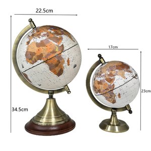 Globo Terráqueo Antiguo Vintage con Base de Metal Bronce y Base de Papel, Adorno Decorativo Geográfico de Escritorio - Product Image 2