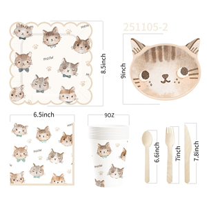 Juego de Vajilla para Fiesta de Gatos DAMAI, Vajilla para Cumpleaños Infantiles, Incluye Platos de Papel, Servilletas, Manteles y Vasos para 8 Personas - Product Image 4