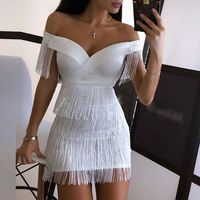 Vestidos Elegantes balo akşam partisi kıyafeti kadınlar kolsuz Bodycon elbise yaz Fringe püskül beyaz elbiseler 2022 güneş elbise