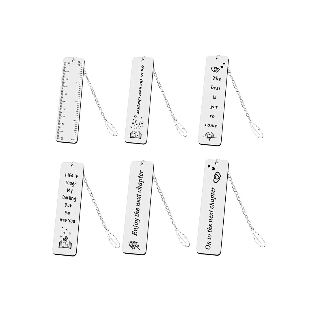 Lettering New Stainless Steel Scrub Bookmark Metal Feather Pendant Bookmark Gift Book Bookmark Learning Supplies Teacher's Day