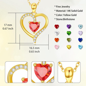 Collar con colgante de corazón de oro de 14 quilates personalizado de fábrica para mujer, collar con colgante de corazón de oro de 14 quilates con piedra de nacimiento, regalos para cumpleaños y Día de la Madre - Product Image 4