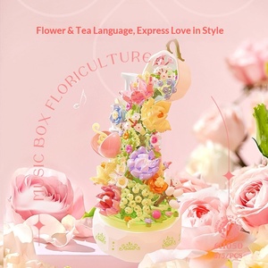 611050 Boîte à musique en plastique ABS, thème Fleur et Thé, jouet de construction, cadeau Saint-Valentin, unisexe, assemblage de puzzle - Product Image 1