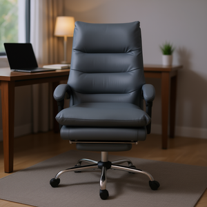 Chaise de bureau en cuir PU avec accoudoirs réglables, fonction massage, chaise pivotante de direction, base chromée - Product Image 2