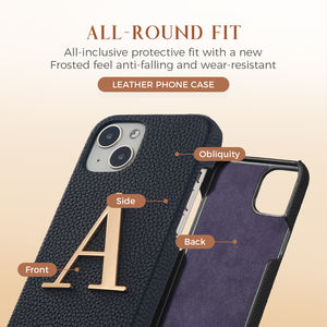 Funda de teléfono de cuero genuino con letras de Metal personalizadas para iPhone, carcasa de lujo de alta calidad con nombre personalizado para iPhone 11, 12, 13, 14 <span class=keywords><strong>Pro</strong></span> Max - Product Image 6
