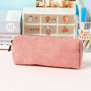 Trousse à crayons rétro en velours côtelé de couleur unie avec fermeture éclair, sac de rangement artistique et simple pour fournitures scolaires destiné aux lycéens - Product Image 4
