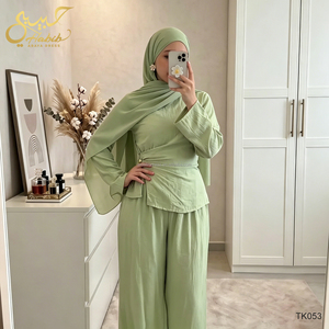 Tunica Musulmana a <span class=keywords><strong>Due</strong></span> Pezzi con Cintura, Top a Maniche Lunghe e Pantaloni a Gamba Larga, Set Modesto Abaya Islamico per Donne - Product Image 4