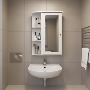 White Wall Style Bath <b>Mirror</b> Cabinet <b>Rectangle</b> Frameless Wall Hanging for Bathroom - Product Image 2