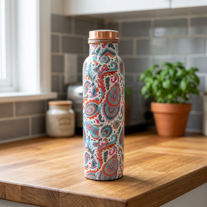<b>Copper</b> Water <b>Bottle</b> | Printed <b>Copper</b> <b>Bottle</b> | Designer <b>Copper</b> Water <b>Bottle</b> | Decorative <b>Copper</b> <b>Drinking</b> <b>Bottle</b> with Cap - Product Image 3