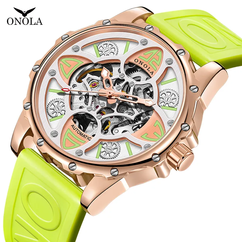 ONOLA Men Top Brand Luxury Fashion Automatic Movement Watches Design Male Mechanical Skeleton Wristwatch