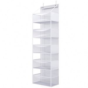 5-Shelf Hanging Closet Organizer with PVC Dust Cover and Side Pockets Hanging Closet Shelves Storage for Wardrobe - Product Image 2