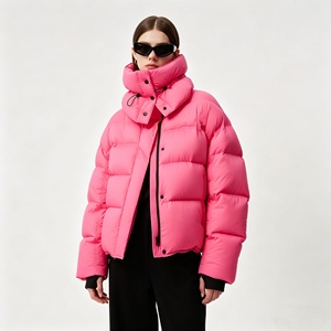 Vestes matelassées en <span class=keywords><strong>duvet</strong></span> imperméables et coupe-vent surdimensionnées pour femmes, taille plus, couleur rose vif, avec logo personnalisé, vente en gros OEM - Product Image 3