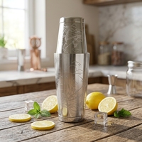 Shaker Boston en acier inoxydable au design unique RTS avec motif gravé, shaker à cocktails en métal pour utilisation au bar