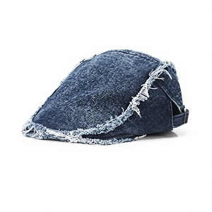 Béret en jean brut délavé sur mesure, style vintage, avec détails en PVC, pour homme et femme, idéal pour l'extérieur, l'été, passe-partout, à bord court, style coréen, tendance - Product Image 1