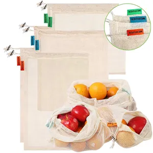 Premium herbruikbare verschillende maten 100% katoen mesh zak voor fruit verpakking