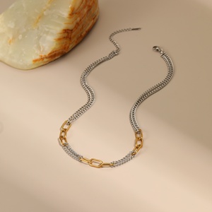 KITI moda cadena gruesa dos tonos collar de acero inoxidable pulsera y declaración pendientes colgantes conjunto de joyería para mujer - Product Image 4