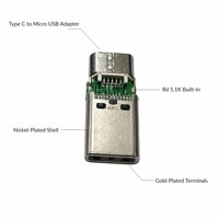 Adaptateur USB Type C vers Micro USB Mâle vers Femelle, Charge USB 2.0, Courant nominal 3A, Non blindé, Plaqué nickel/or