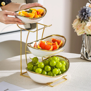 Set di 3 Ciotole in Ceramica con Supporto in Metallo, MOQ 100 Pezzi, Lavabili in Lavastoviglie, Contenitori Moderni per Cucina, per Frutta, Snack e Dessert - Product Image 1