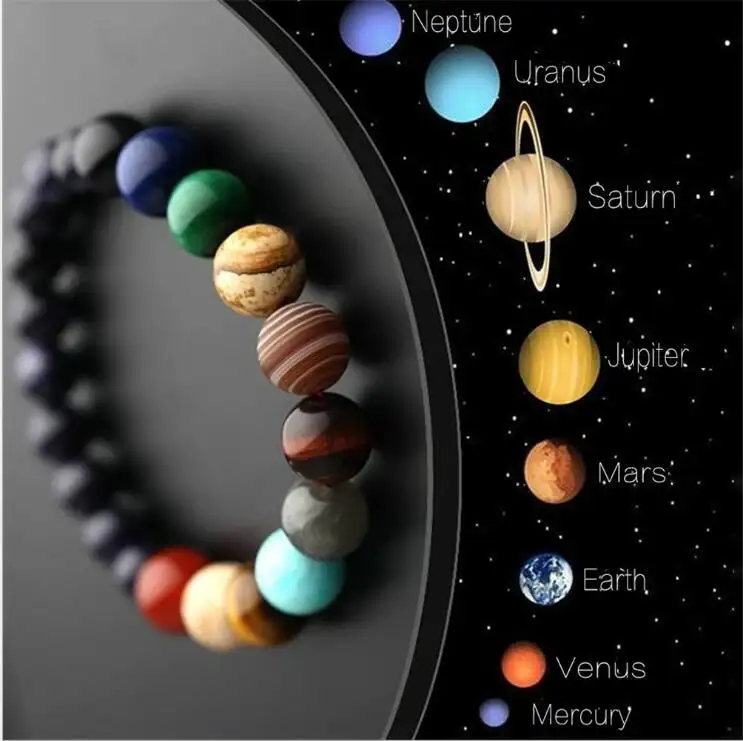 YICAI Universe Galaxy Planets Black Lava Stone 7 Chakra Bracelet Rock Bead Elastic Natural Stones Gemstones Chakra Bracelets