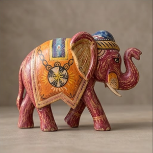 Figurine d'éléphant en bois sculptée à la main, peinte à la main, décoration traditionnelle indienne (42CM X 17.5 CM X 32CM) - Product Image 1