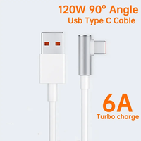 Câble de charge rapide USB Type-C coudé en forme de L 90 degrés 120W 6A Hyper Charge Turbo en TPE pour téléphones portables et tablettes