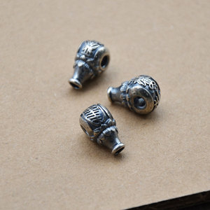 Silver Shanxi Old Silver Three Way Loose Bead Tapered Baguette Cut For <b>Bracelet</b> Making <b>Metal</b> Beads Unisex Lucky Charm Pendant - Product Image 1