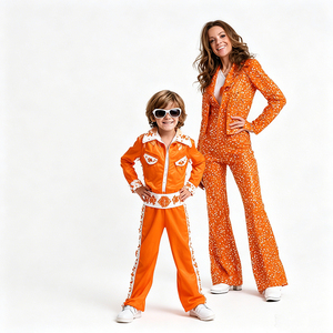 Ensemble de costumes assortis pour la famille, orange, style Elvis Presley, rétro années 70, combinaison évasée pour hommes, femmes et enfants - Product Image 3