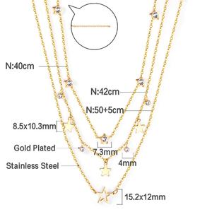 Nouveau design 2022 : Collier pendentif triple chaîne en acier inoxydable, motif étoile diamantée, délicat, populaire, cool, style hip-hop, tendance - Product Image 2