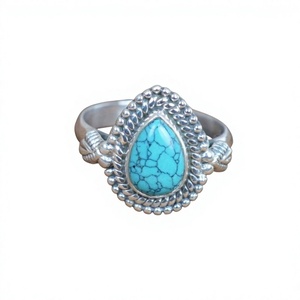Bague en argent sterling 925 avec pierre précieuse turquoise, tendance, chrétienne, faite à la main, antique, bijoux fins certifiés - Product Image 1