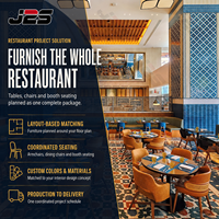 Mobilier de restaurant commercial J2S Hotel Paris : Banquettes linéaires, tables rectangulaires et chaises rembourrées pour projets d'aménagement intérieur