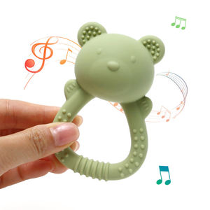 Hochet de dentition pour bébé en silicone de qualité alimentaire, forme d'animal de dessin animé, jouet musical éducatif sensoriel, écologique, facile à nettoyer - Product Image 2