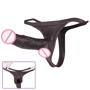 Black Skin Silicone <b>Thong</b> with 7.44'' Hollow dildo For <b>men</b> penis enlarger couple sex enhancer Underwear Penis delay time Sex Toy - Product Image 1