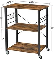Petit chariot de rangement de cuisine sur roulettes à trois niveaux, support pour four à micro-ondes, style industriel, en acier allié marron et noir