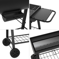 Parrilla de Carbón Portátil Moderna Americana con Carro, de Acero con Recubrimiento en Polvo, para Exteriores y Camping, Tamaño Grande