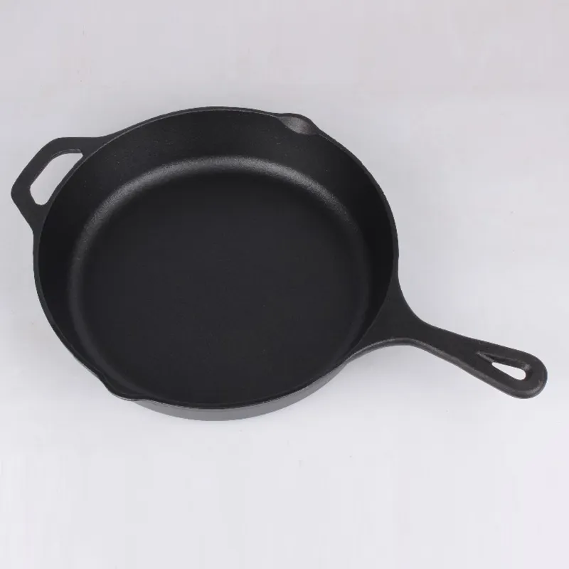 סיטונאי Nonstick ציפוי יצוק ברזל טרום מתובל עגול יצוק ברזל מחבת מחבת