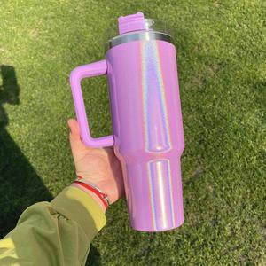 Nouvelle conception, tasse de voyage en acier inoxydable de 40 oz avec sublimation arc-en-ciel, effet brillant blanc, gobelet de 40 oz avec poignée - Product Image 4