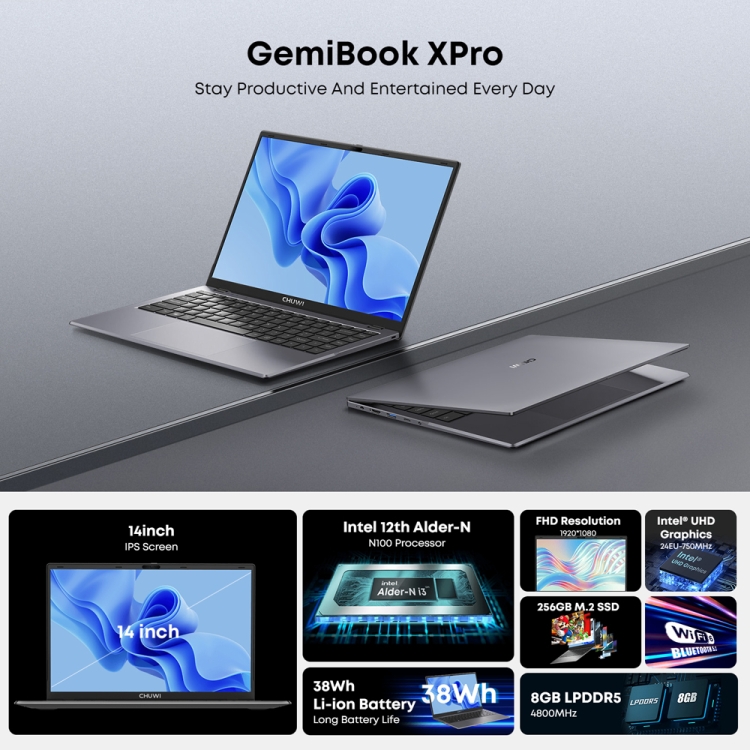 2024 CHUWI Gemibook Xpro 14.1 Inch Laptop - Win 11, Intel N100