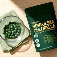 Approvisionnement direct usine, échantillon gratuit, comprimés de spiruline et de chlorelle de qualité alimentaire OEM, 720 unités, riches en protéines et vitamines, pour hommes et femmes, durée de conservation de 24 mois