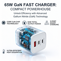 Chargeur rapide GaN 65W, 3 ports, 2C1A, adaptateur mural USB C PD, prise pliable, chargeur d'alimentation pour ordinateur portable, téléphone, tablette, vente en gros OEM