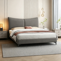 Modernes Bett mit Gebogenem Kopfteil und Stoffbezug, King-Size und Queen-Size Doppelbett mit Massivholzlatten für Hauptschlafzimmer