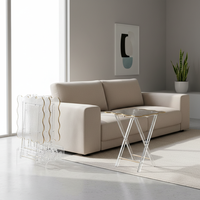 Ensemble table pliante et plateau en acrylique transparent moderne avec bordure dorée personnalisable, compatible lave-vaisselle, finition polie
