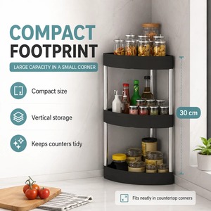3-Tier Corner Kitchen <b>Spice</b> Rack Plastic Triangle Countertop Storage Shelf for Condiments Bottles Pantry Organizer - Product Image 3