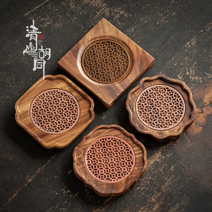 Plateau à thé rond en bois de noyer Qingshan Hutong, résistant à la chaleur, accessoire rétro pour le thé Kung Fu - Product Image 2