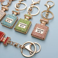 Porte-clés en métal en gros, style vintage créatif, avec strass et cristaux, incrustation de diamants, flacon de parfum Cha.nel