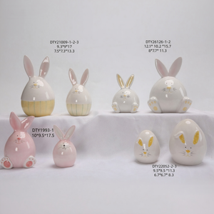 Figurine de lapin de Pâques en céramique OEM, plusieurs tailles, <span class=keywords><strong>couronne</strong></span> de fleurs jaunes, motif personnalisé, porcelaine brillante, cadeau de fête en gros - Product Image 3