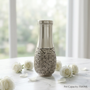 Premium Antique Silver Plated Bedside Carafe Jar 1500ml Embossed Floral Pattern Metal Water Carafe Luxury Wellness Drinkware <b>Set</b> - Product Image 1