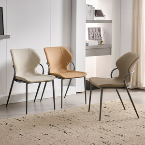 Modern Minimalist <b>Dining</b> <b>Chair</b> Light Gray Khaki Metal Frame Home Hotel Living Room Furniture - Product Image 4